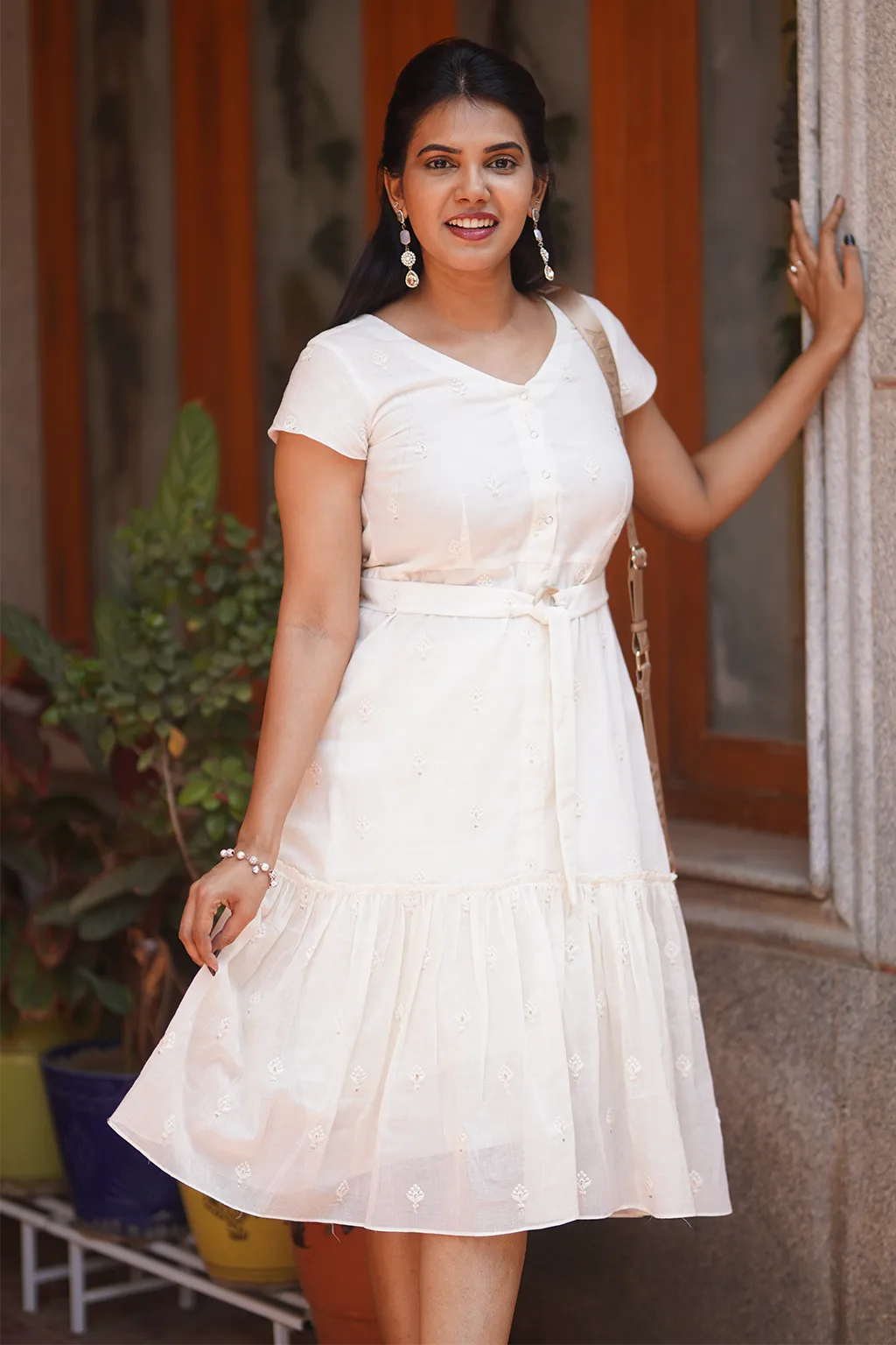 Dresses: Cotton Dress - Belted