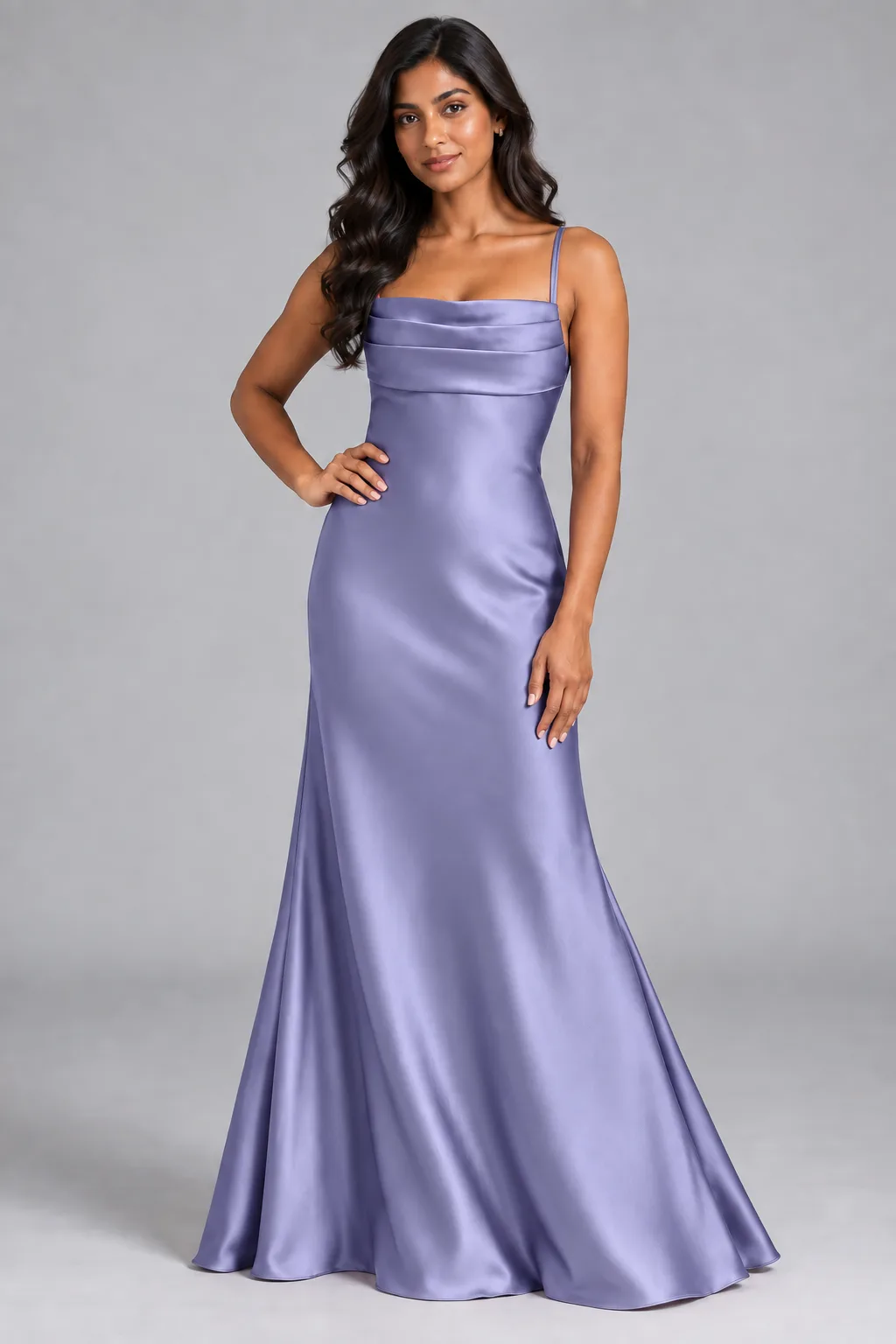 Bridesmaid dresses: Paris - Cowl-Neck Mermaid Bridesmaid Gown in Baby Lavender