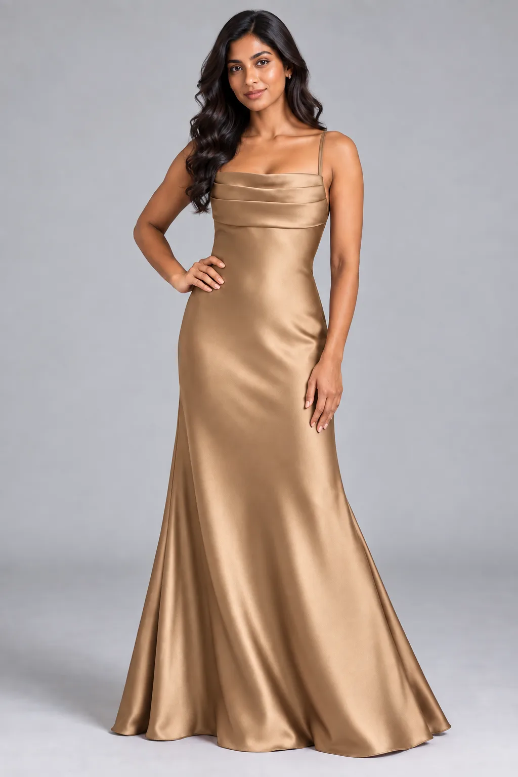Bridesmaid dresses: Paris - Cowl-Neck Mermaid Bridesmaid Gown in Champagne Gold
