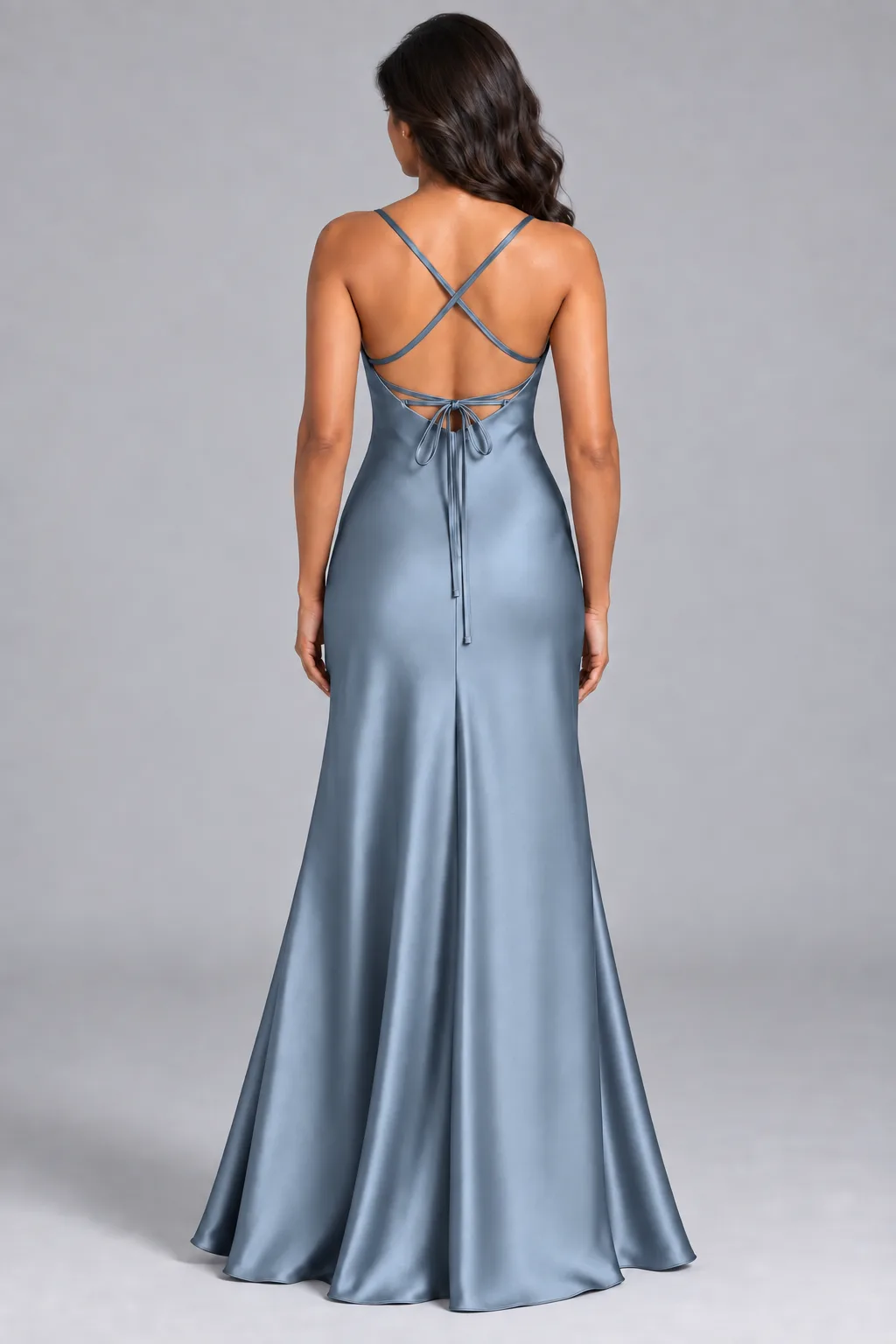 Bridesmaid dresses: Paris - Cowl-Neck Mermaid Bridesmaid Gown in Dusty Blue