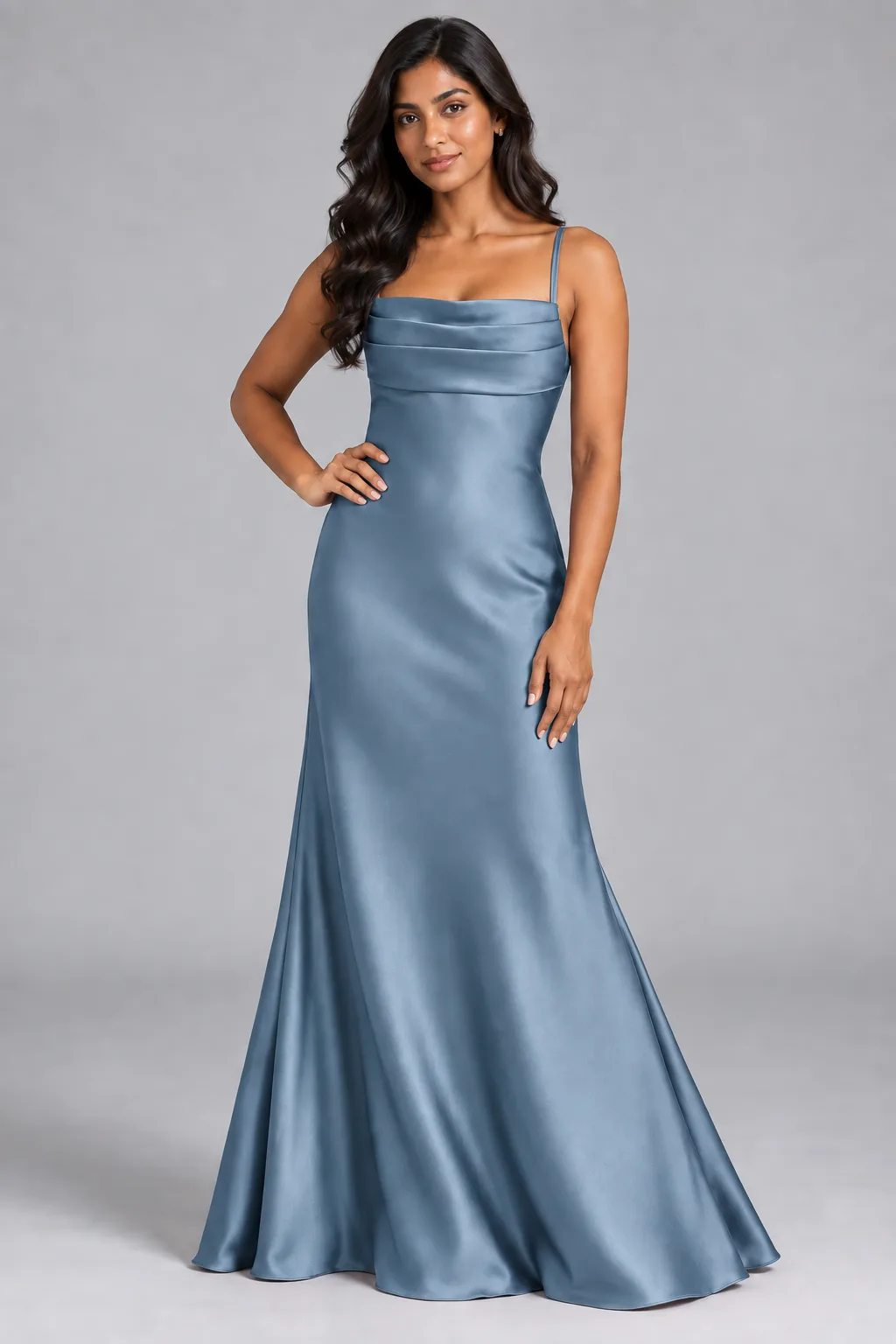Bridesmaid dresses: Paris - Cowl-Neck Mermaid Bridesmaid Gown in Dusty Blue