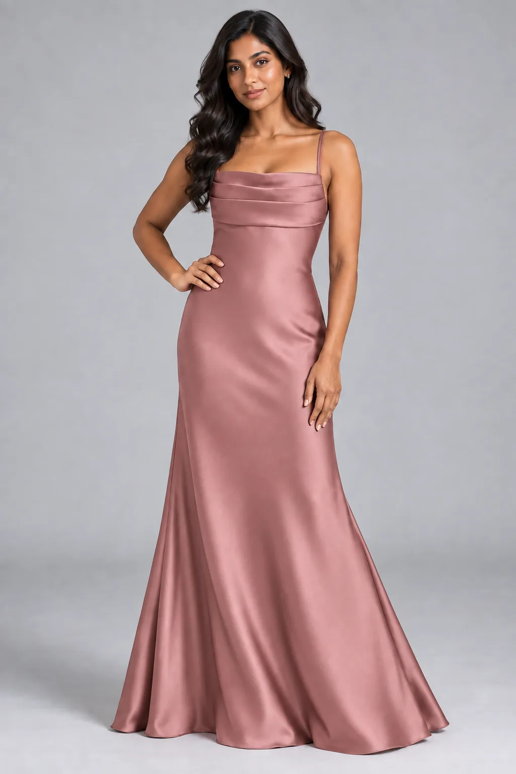 Bridesmaid dresses: Paris - Cowl-Neck Mermaid Bridesmaid Gown in Dusty Rose
