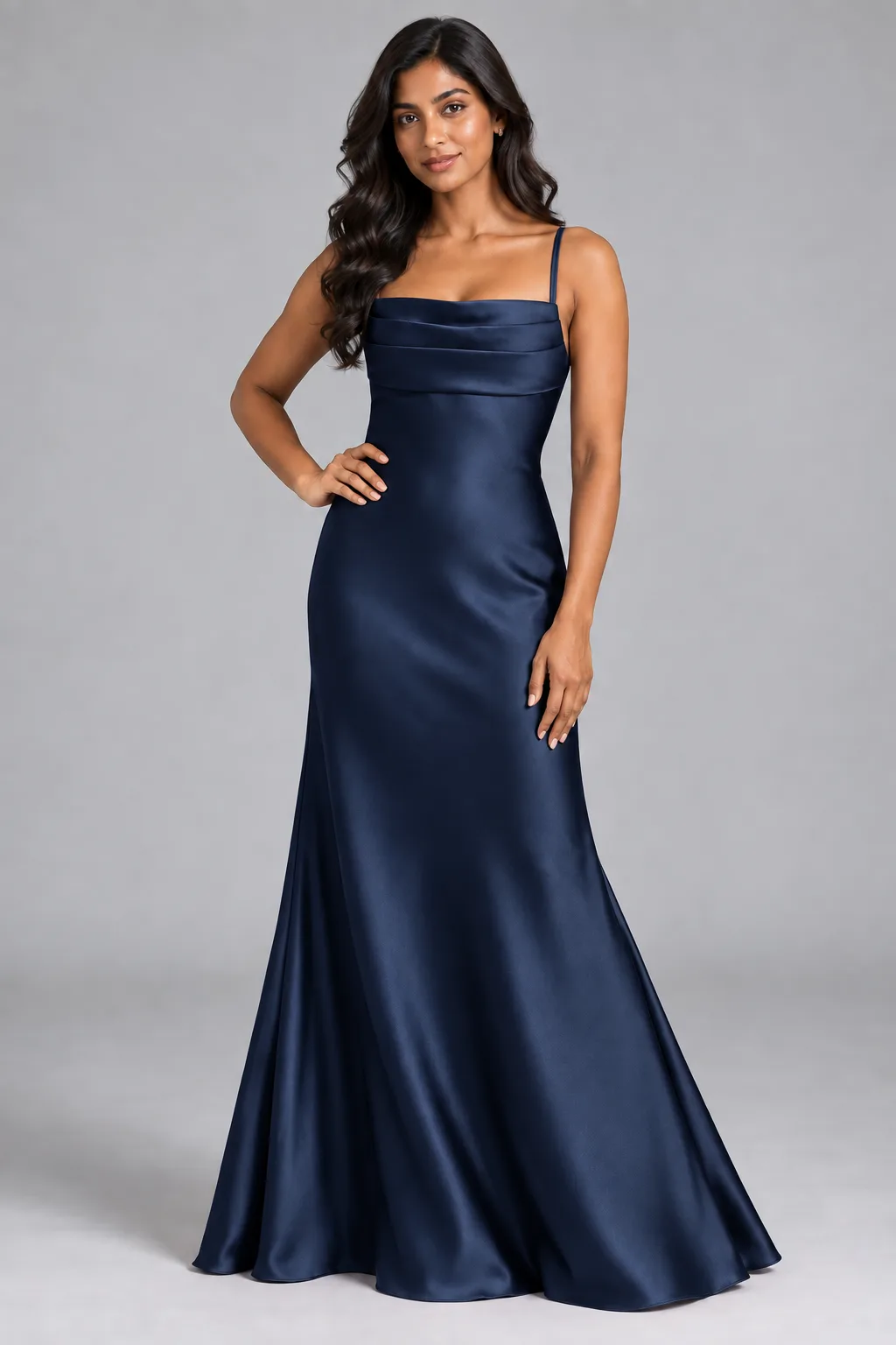 Bridesmaid dresses: Paris - Cowl-Neck Mermaid Bridesmaid Gown in Midnight Navy