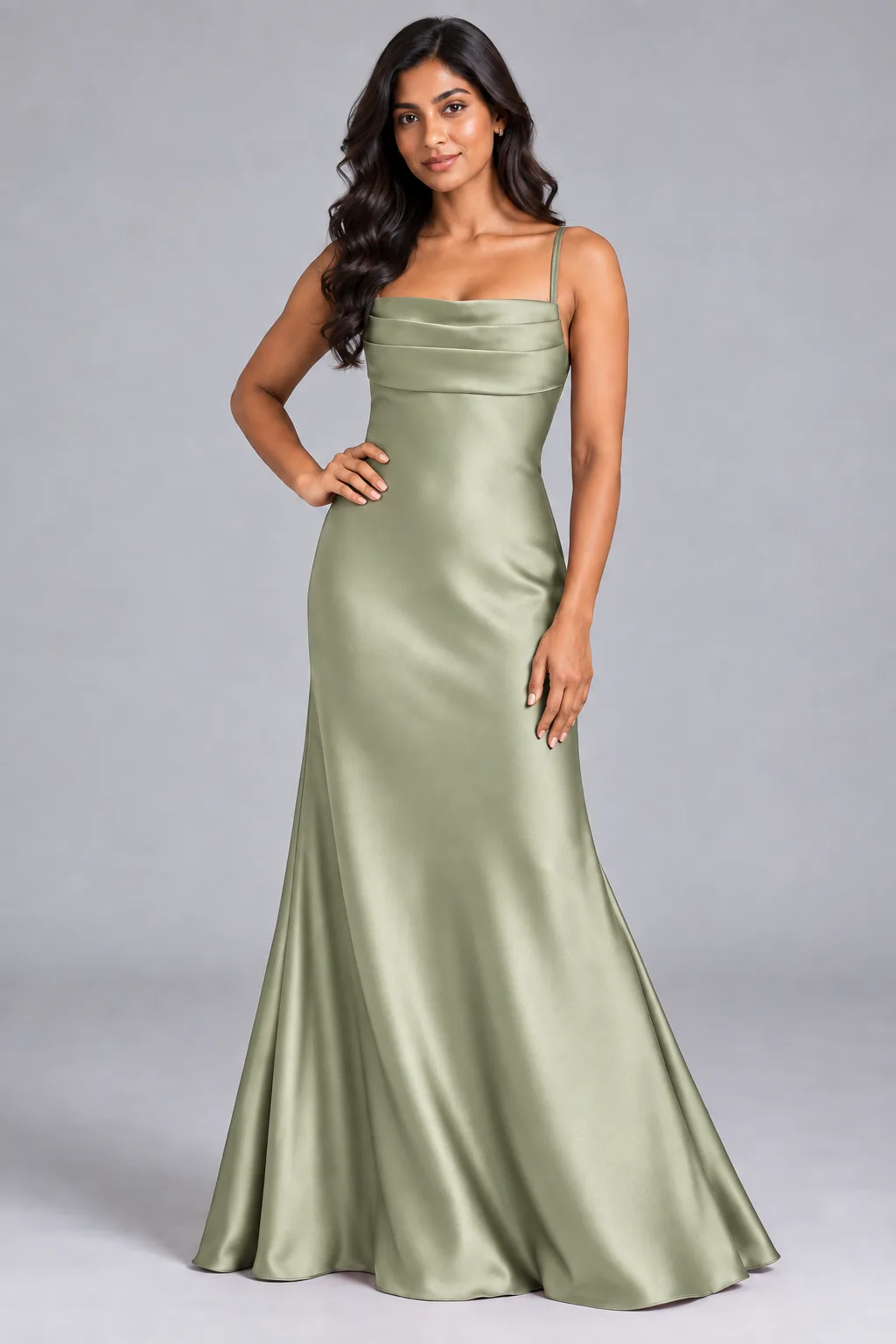 Bridesmaid dresses: Paris - Cowl-Neck Mermaid Bridesmaid Gown in Sage Green