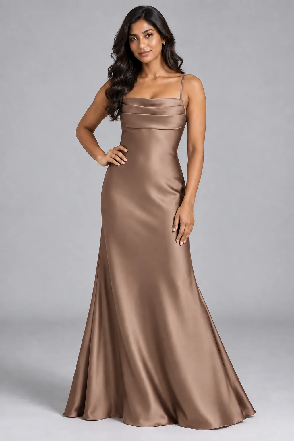 Bridesmaid dresses: Paris - Cowl-Neck Mermaid Bridesmaid Gown in Warm Taupe