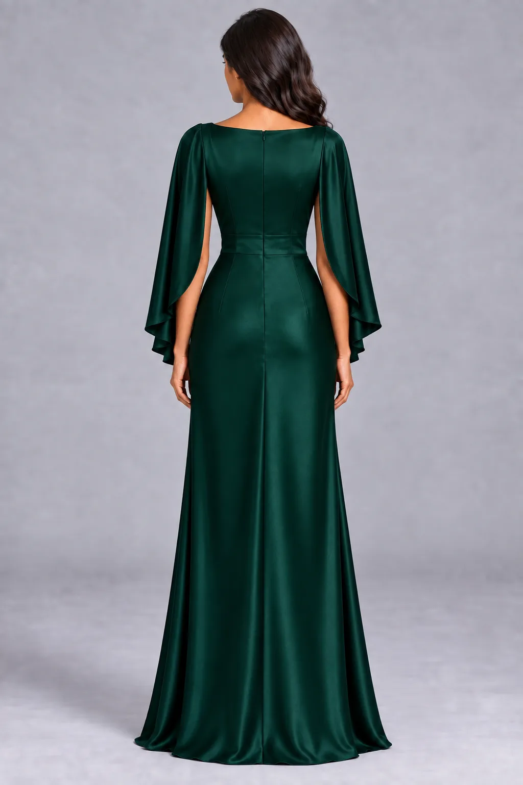 Bridesmaid dresses: Melody - Cape Sleeves Fit and Flare Bridesmaid Dress in Deep Emerald