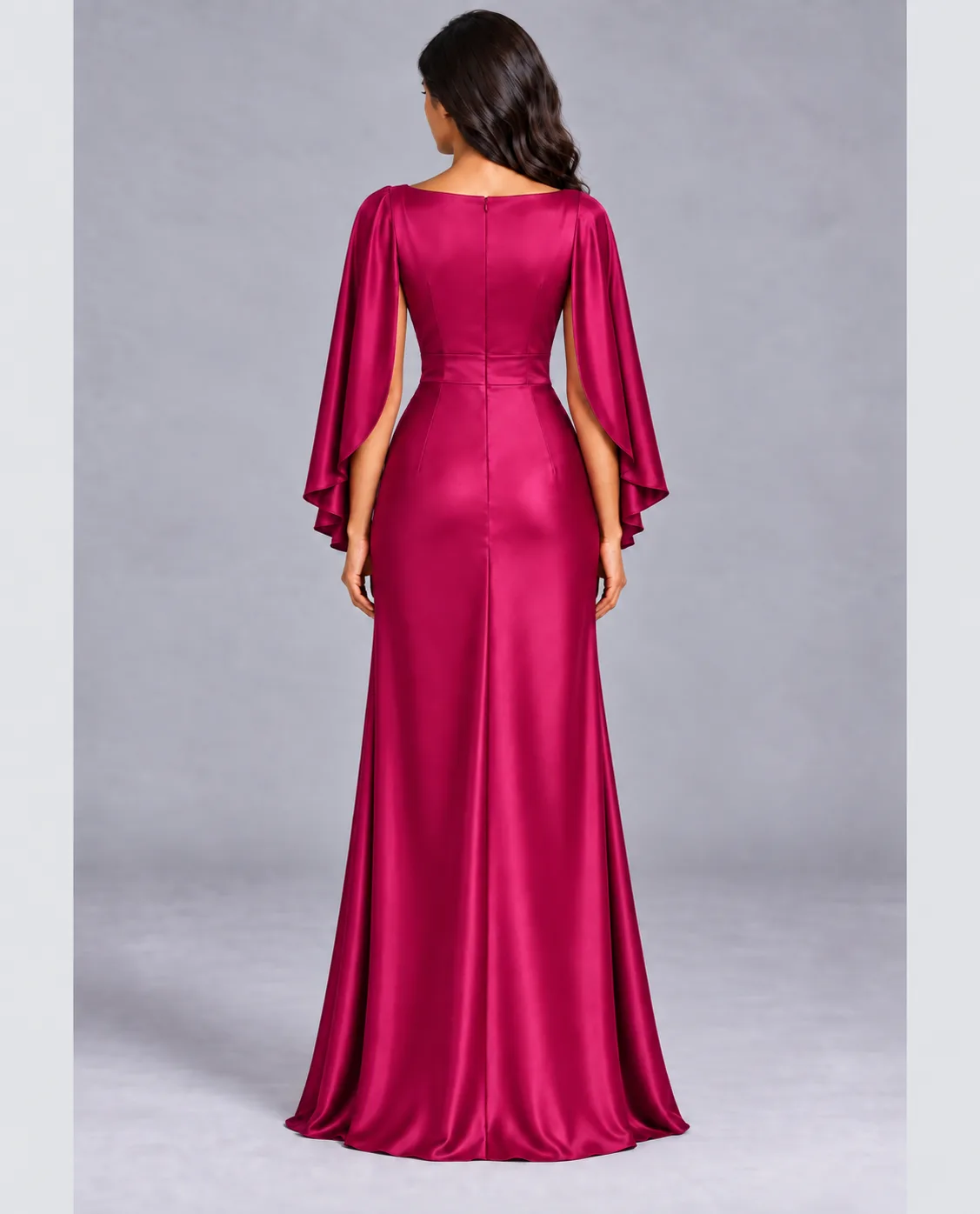 Bridesmaid dresses: Melody - Cape Sleeves Fit and Flare Bridesmaid Dress in Raspberry Pink