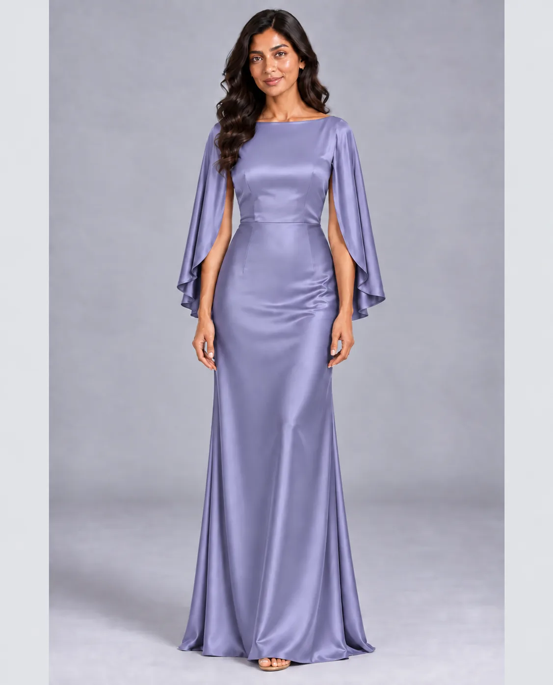 Bridesmaid dresses: Melody - Cape Sleeves Fit and Flare Bridesmaid Dress in Baby Lavender