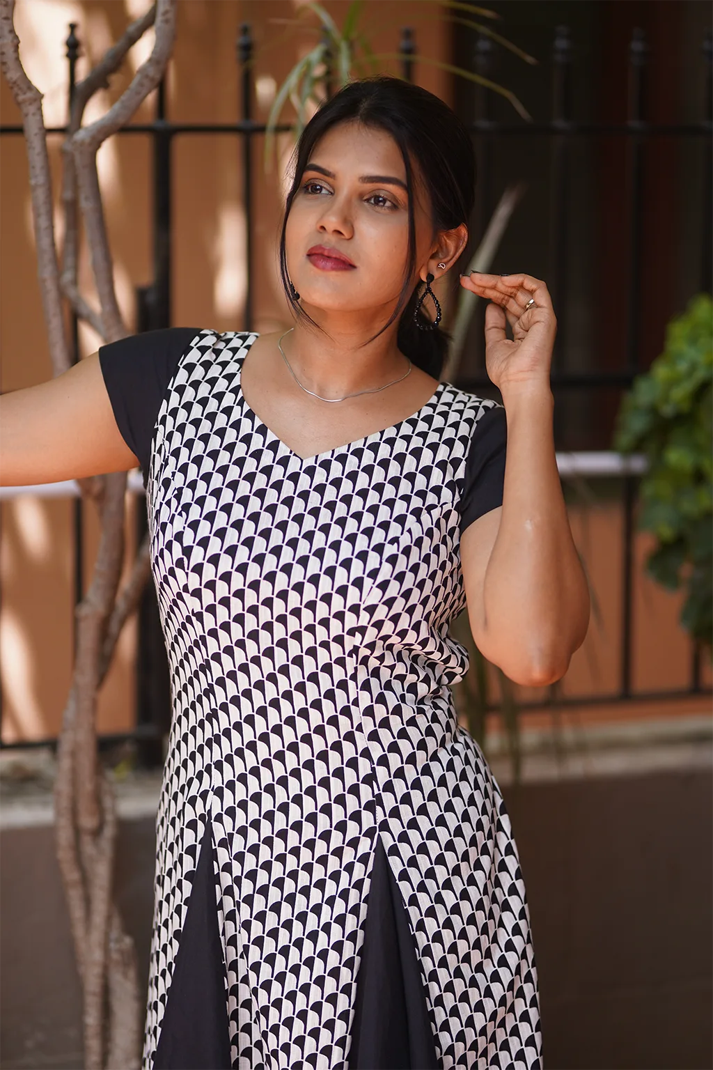 Dresses: Printed Cotton Dress - Black & white 2