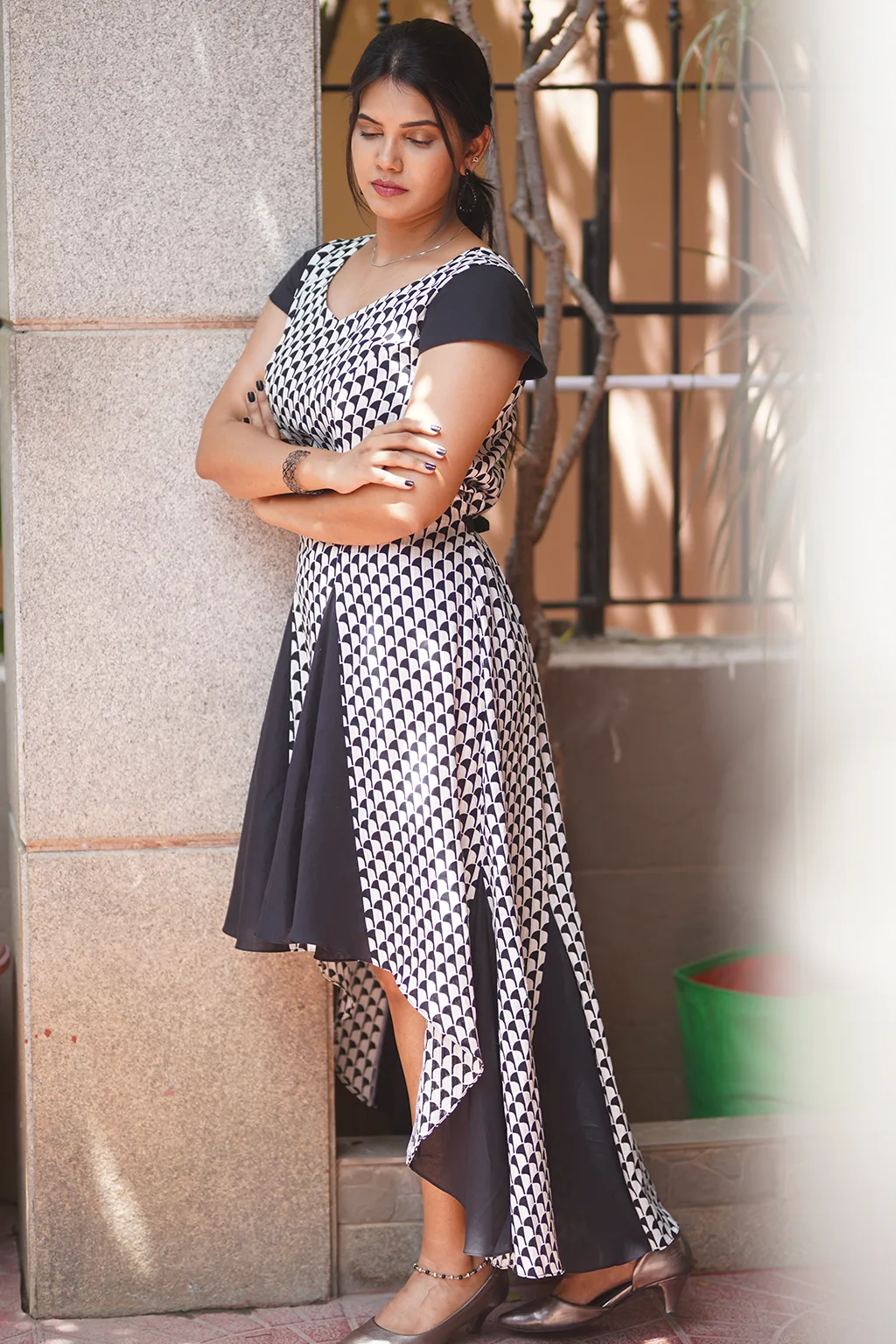 Dresses: Printed Cotton Dress - Black & white 2