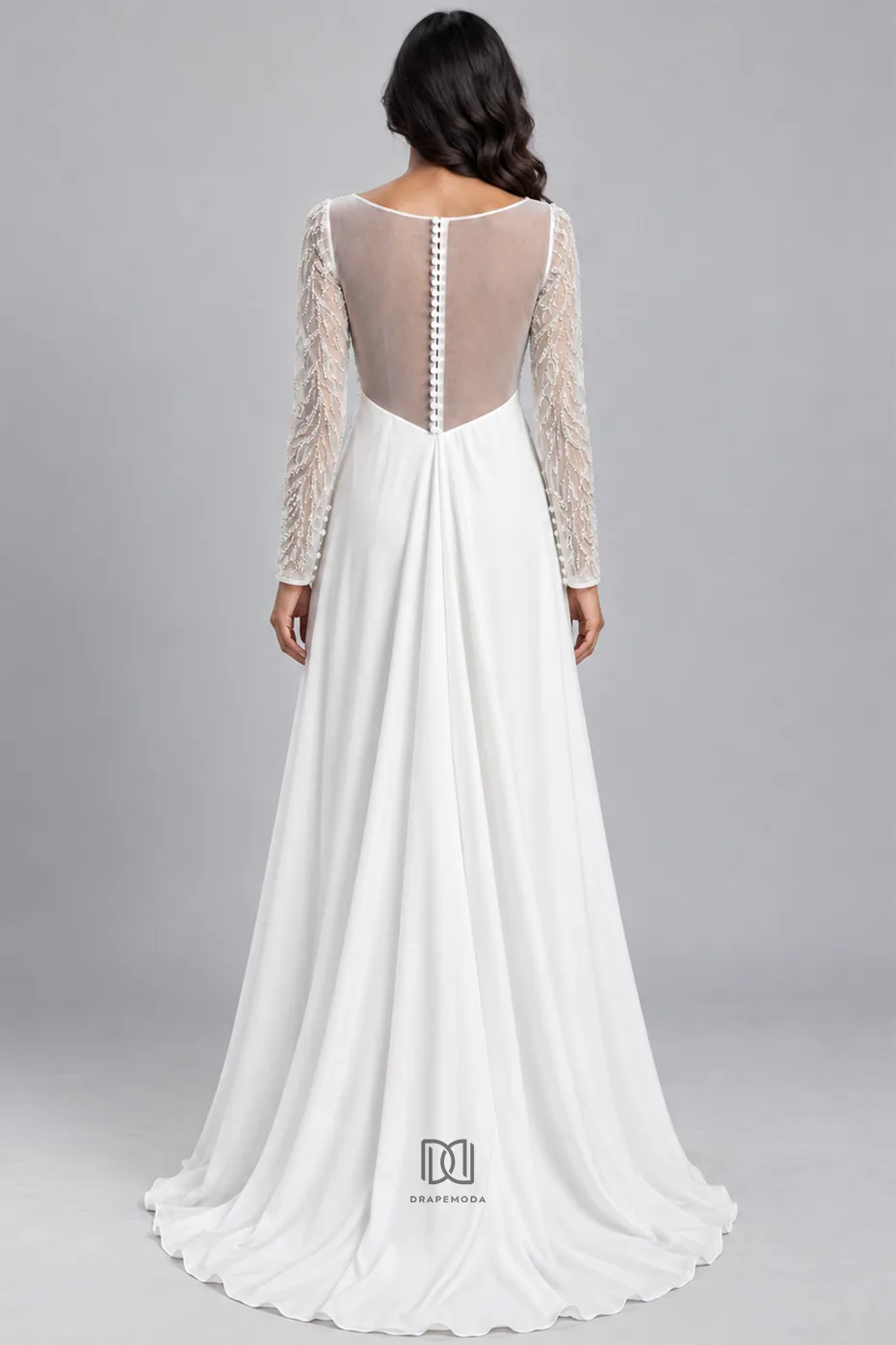 Bridal gowns: Shifrah - A -line Bridal Gown with Illusion Bateau neckline