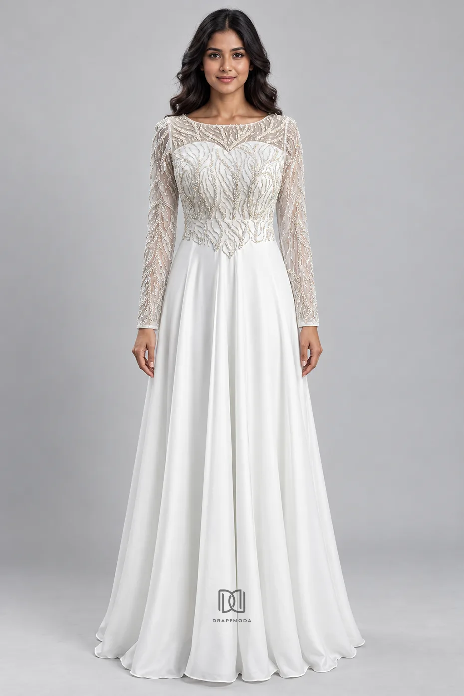 Bridal gowns: Shifrah - A -line Bridal Gown with Illusion Bateau neckline
