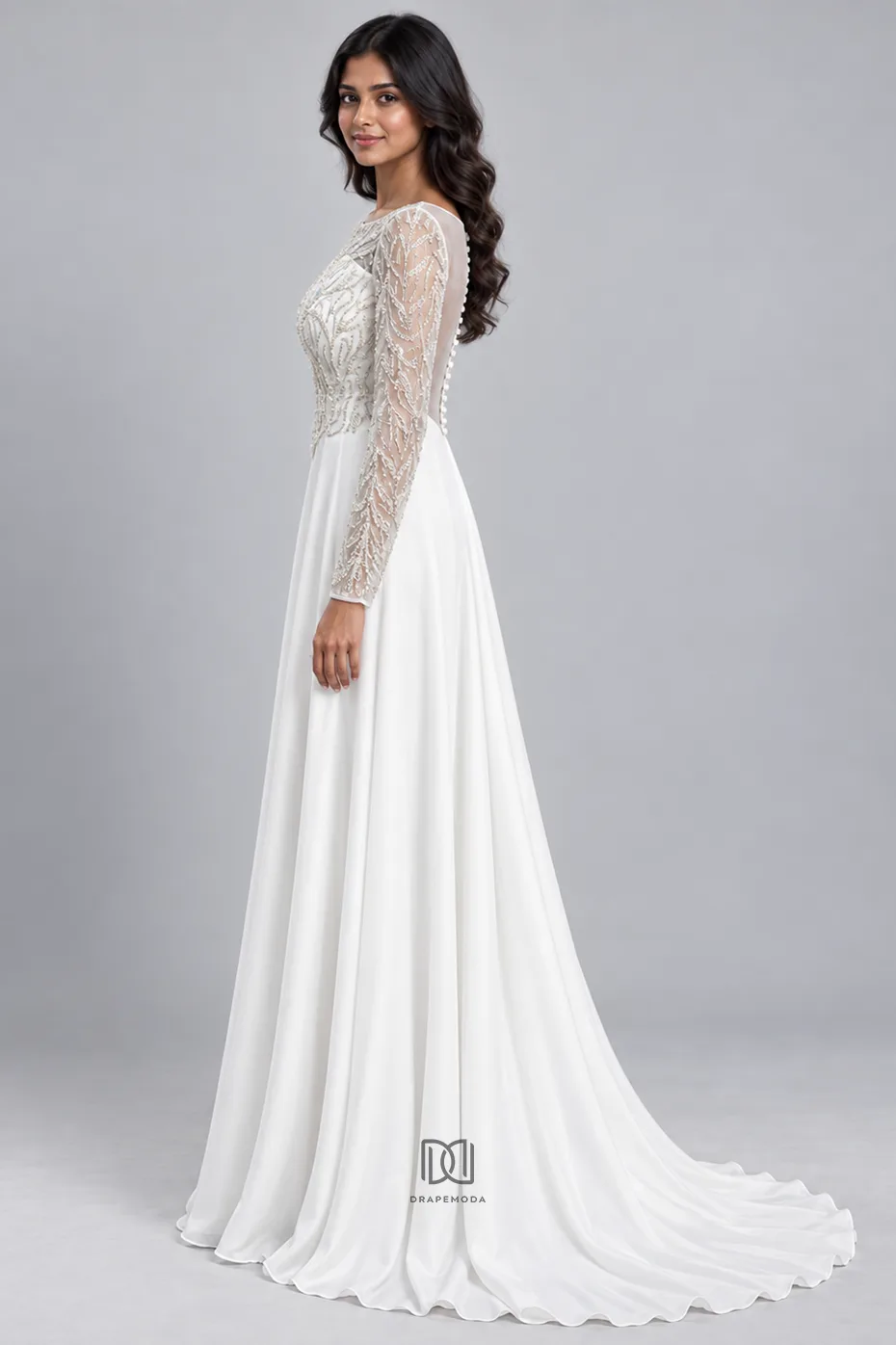 Bridal gowns: Shifrah - A -line Bridal Gown with Illusion Bateau neckline