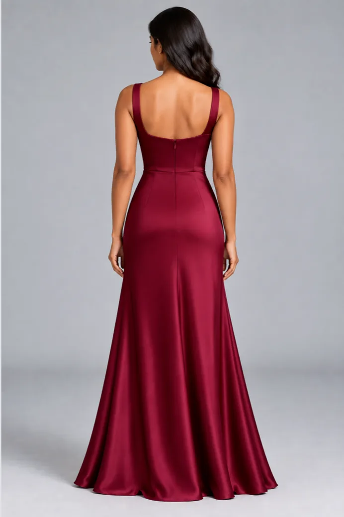 Bridesmaid dresses: Shiloh - Square-Neck A-line Bridesmaid Gown in Berry Wine