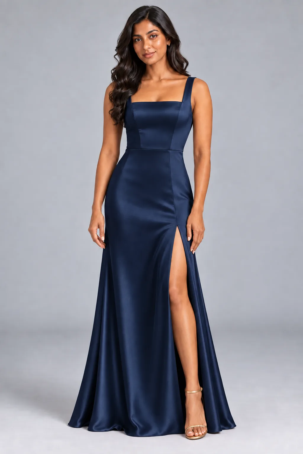 Bridesmaid dresses: Shiloh - Square-Neck A-line Bridesmaid Gown in Midnight Navy