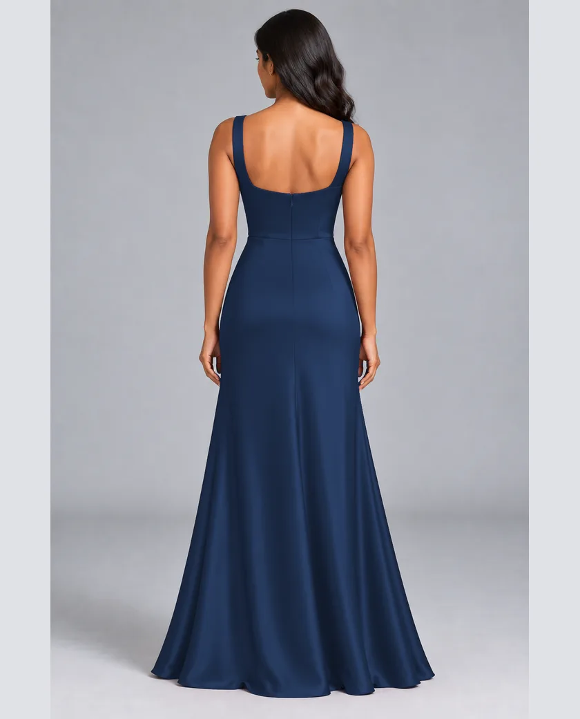 Bridesmaid dresses: Shiloh - Square-Neck A-line Bridesmaid Gown in Midnight Navy