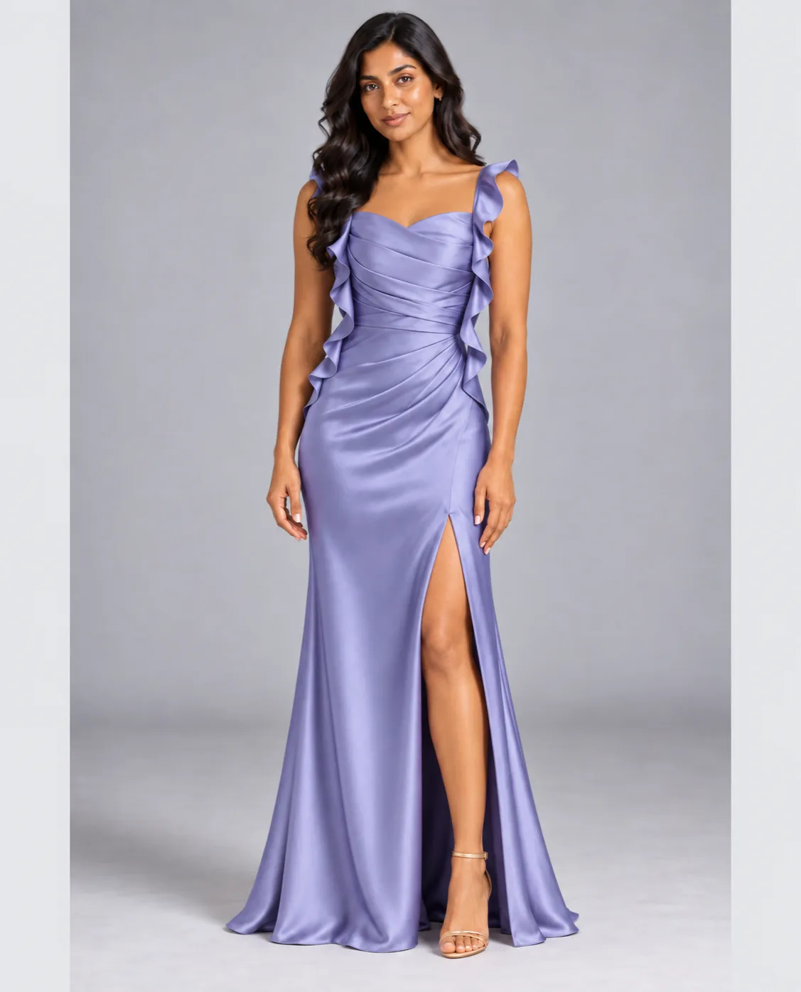 Bridesmaid dresses: Talia - Ruffle-Strap Bridesmaid Gown in Baby Lavender
