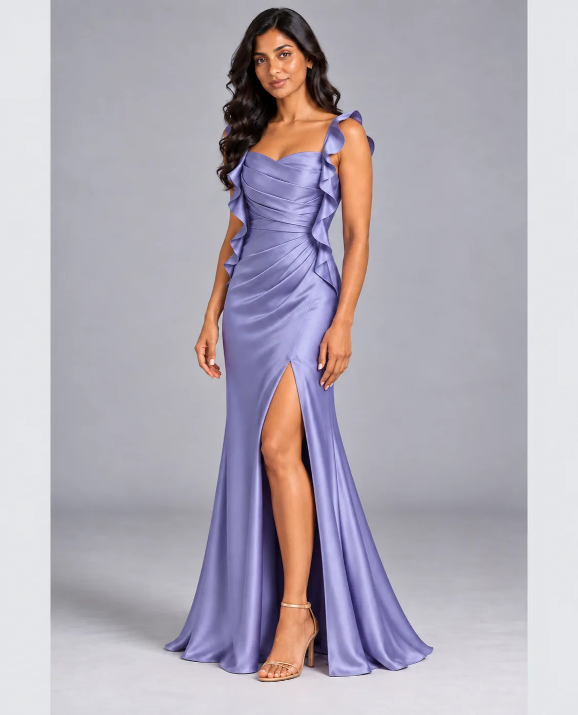 Bridesmaid dresses: Talia - Ruffle-Strap Bridesmaid Gown in Baby Lavender