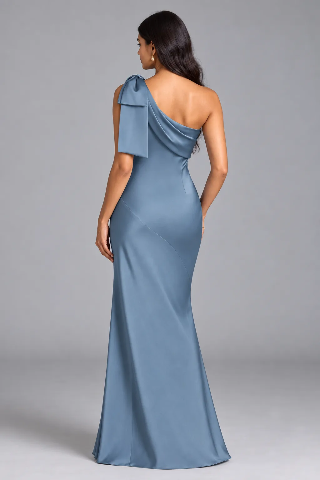 Bridesmaid dresses: Tirzah - One-Shoulder Bow Mermaid Bridesmaid Gown in Dusty Blue