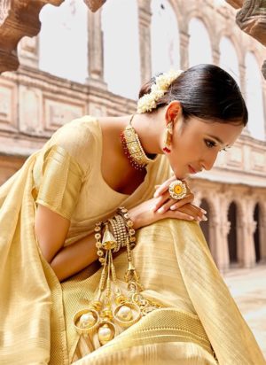 Golden Linen Tissue Silk Saree