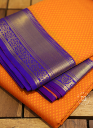 Orange Soft Silk Saree with purple border