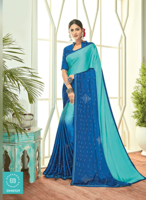 Turquoise & Cerulean Blue Designer Saree