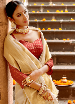 Off-white Linen Tissue Silk Saree