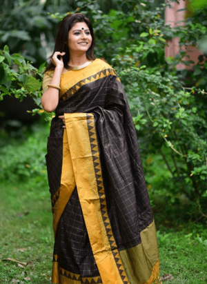 Black and Yellow Checkered Saree