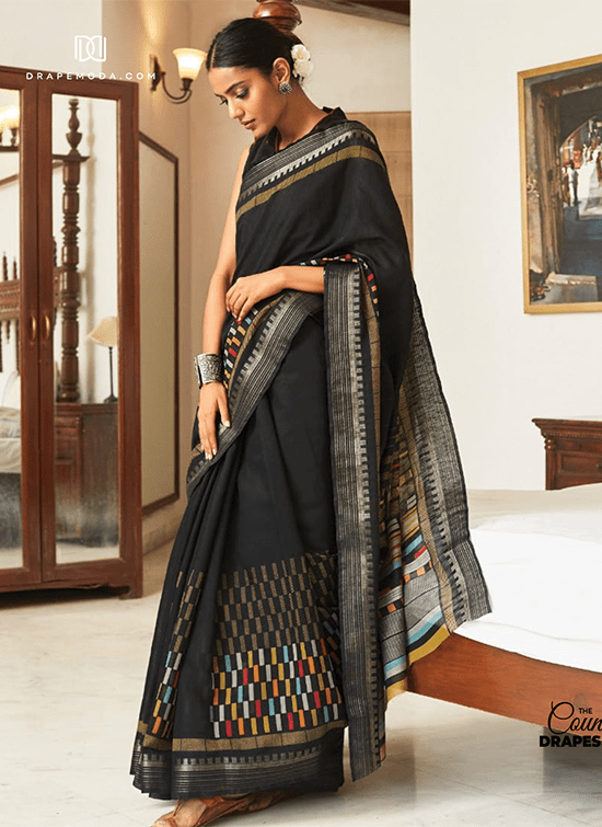 Black Squares Cotton Saree