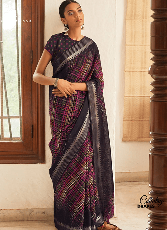 Dark blue cotton saree