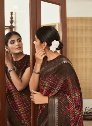 Dark brown cotton saree