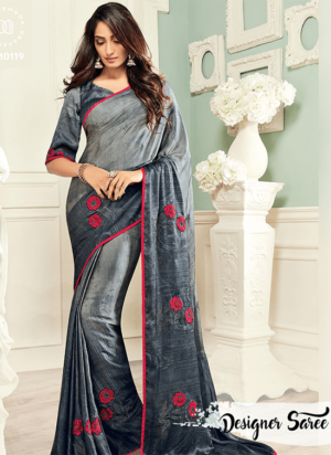 Light Dark Grey Designer Saree