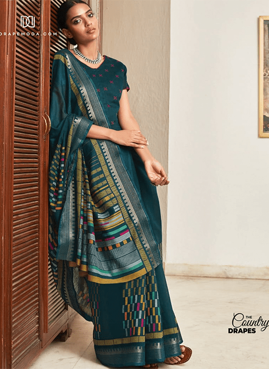 Dark Teal Cotton Saree