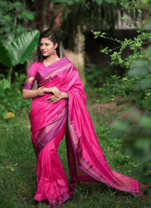 Hot Pink Checkered Saree