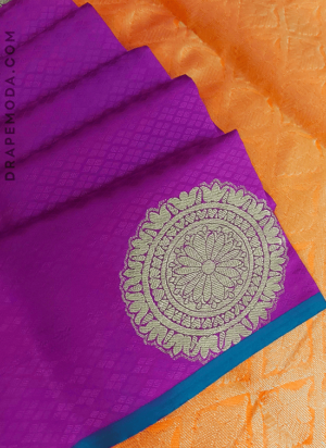 Magenta and Orange Handloom Silk Saree