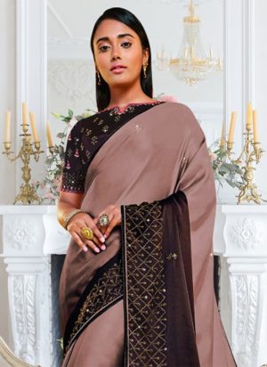 Brown with Rose Mauve Designer Saree