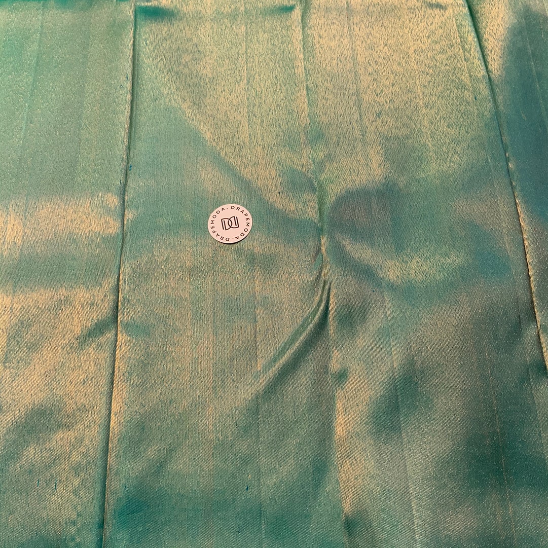 Turquoise Sea Green with Golden border Pure Silk Saree