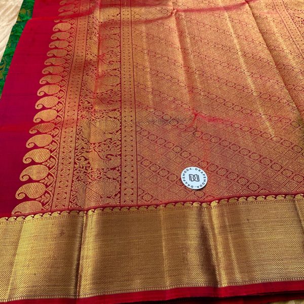 Dark red & Forest Green Silk Saree