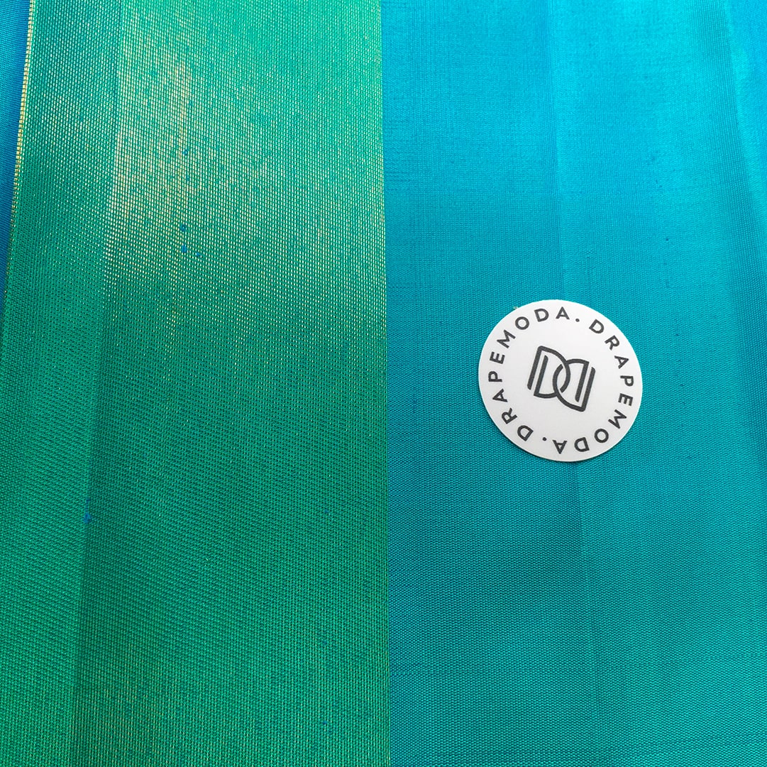 Turquoise Sea Green with Golden border Pure Silk Saree