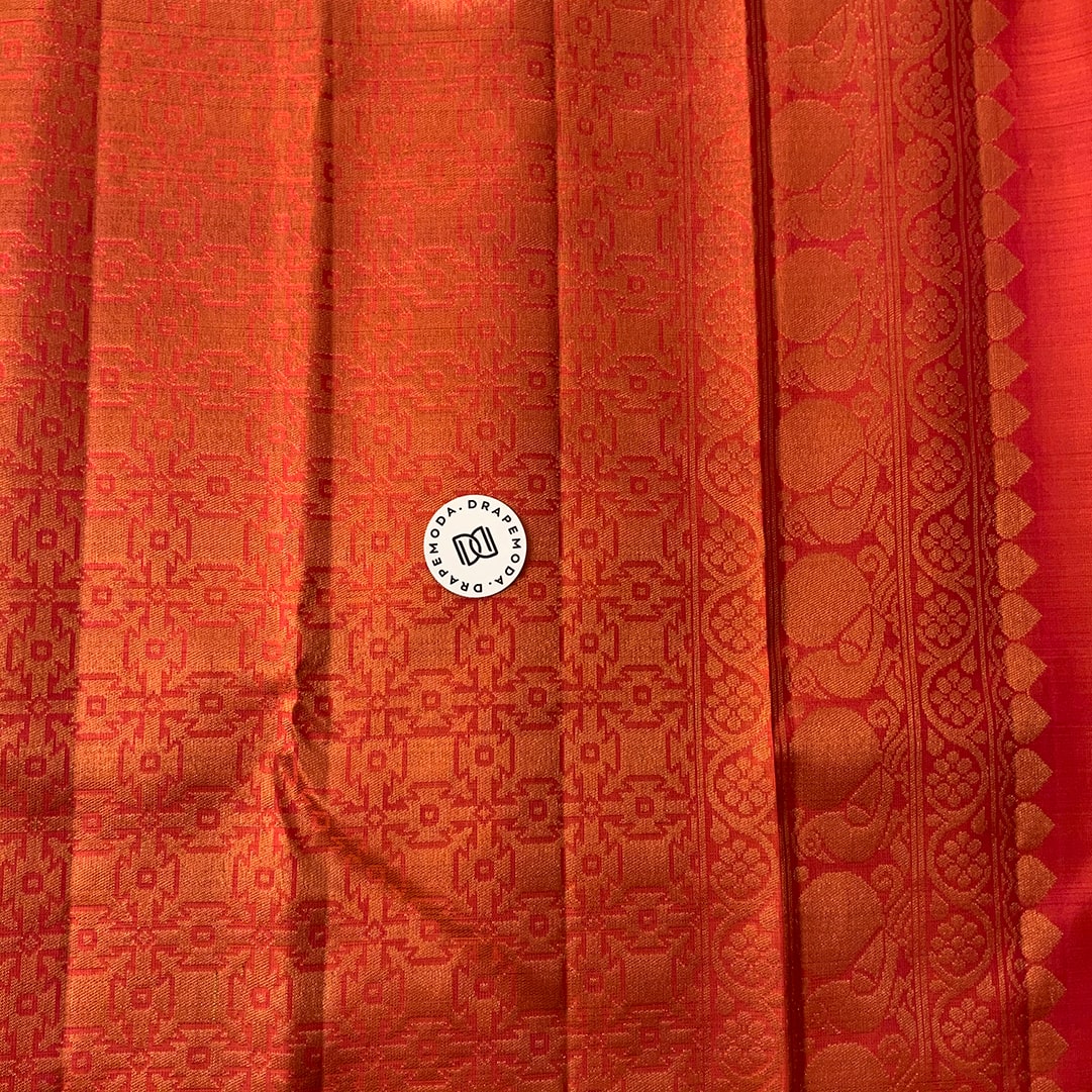 Navy Blue with Orange Pure Silk Saree