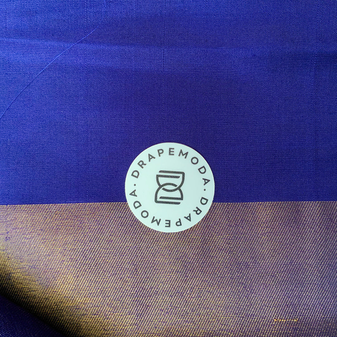 Navy Blue with Green Wavy Border Pure Silk Saree