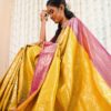 Mild Yellow with Pink Soft Silk Saree