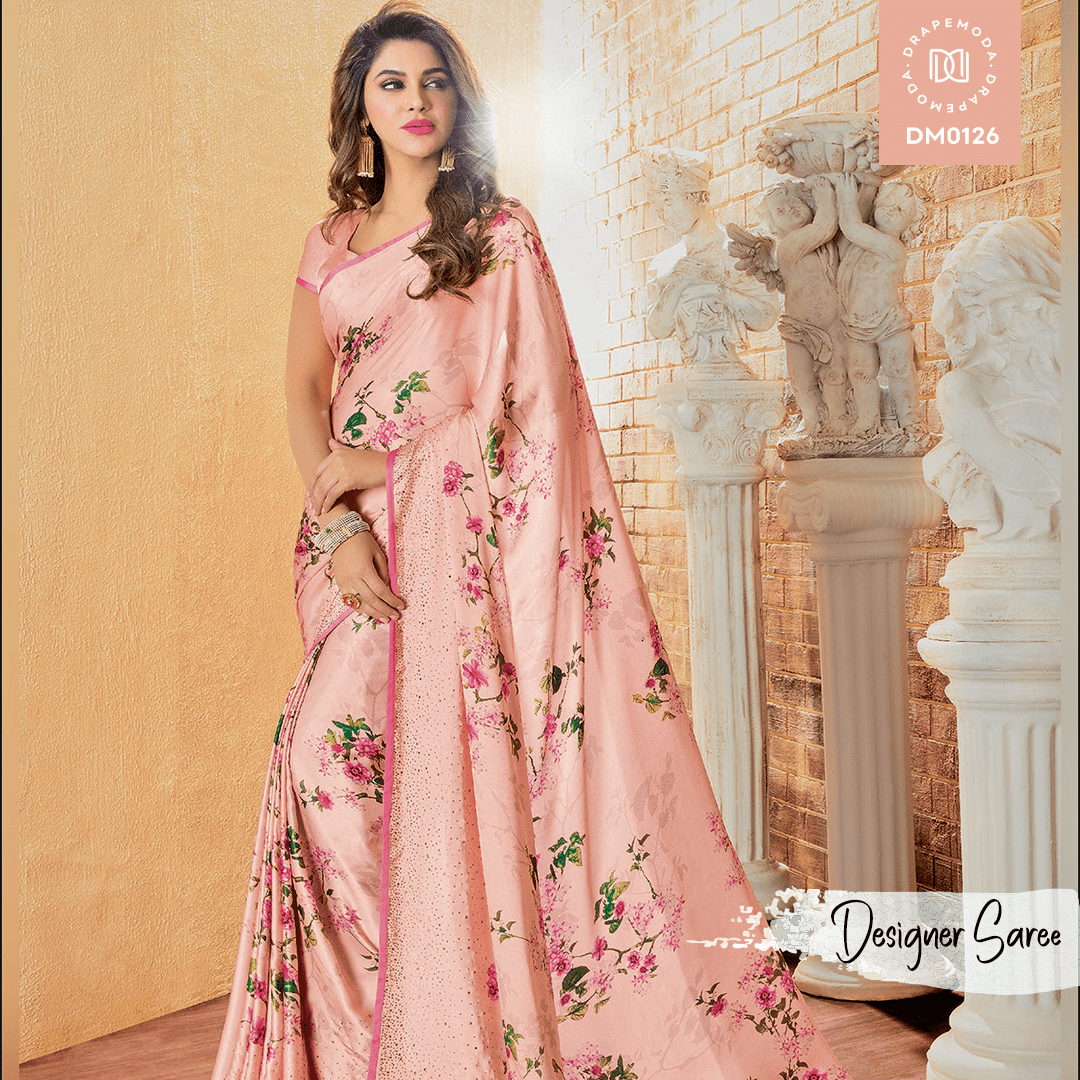 Light Pink Floral Designer Saree