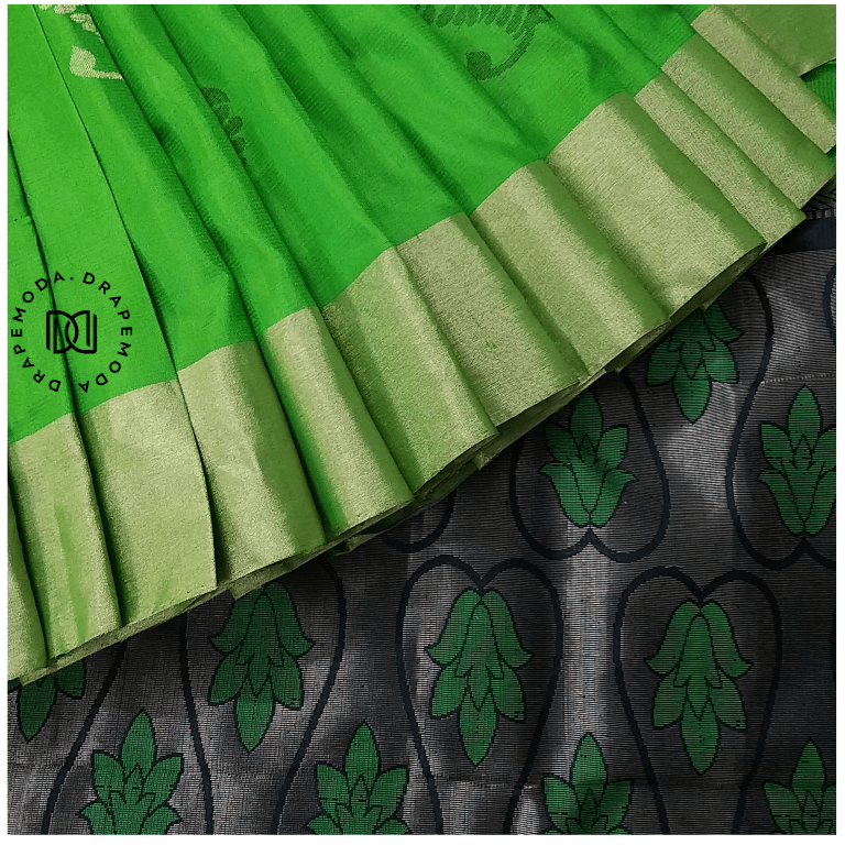 Parrot Green and Black Soft Silk Saree