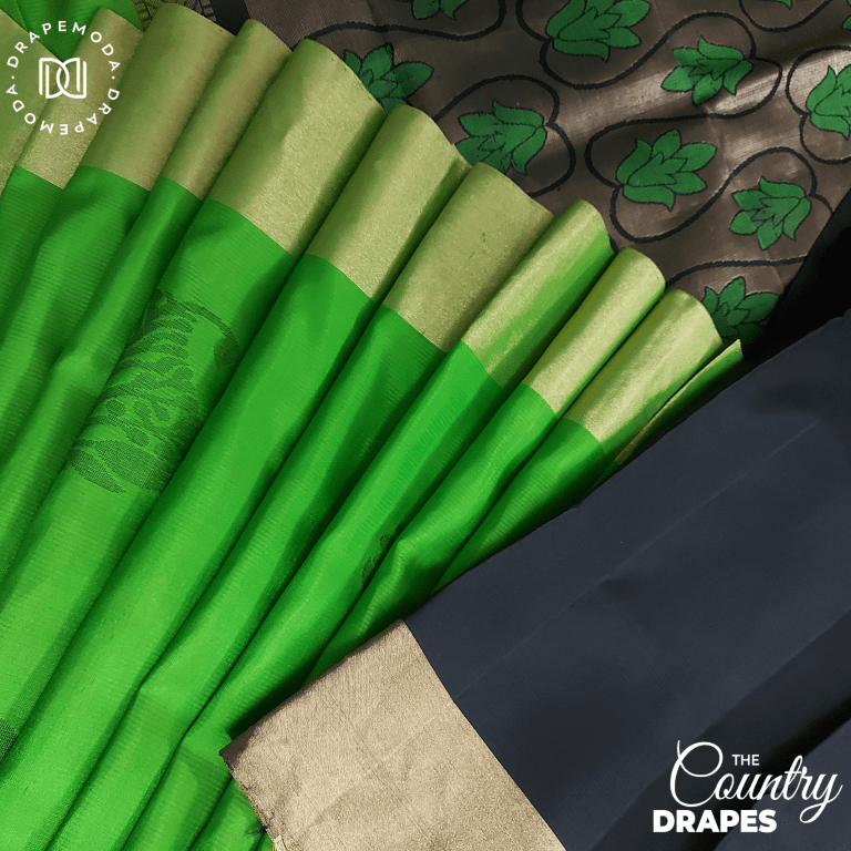 Parrot Green and Black Soft Silk Saree