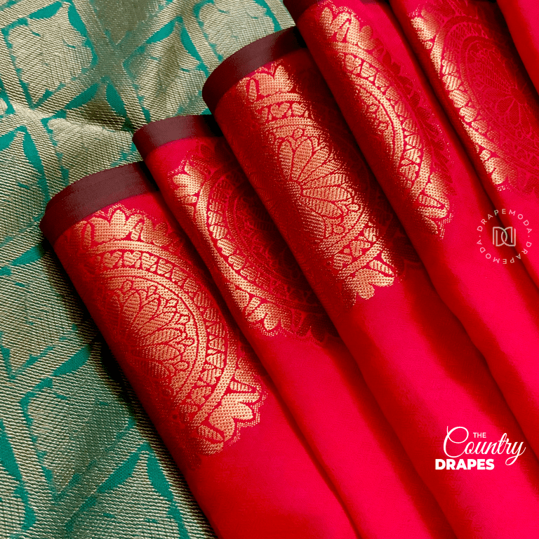 Tomato Red with dark green saree