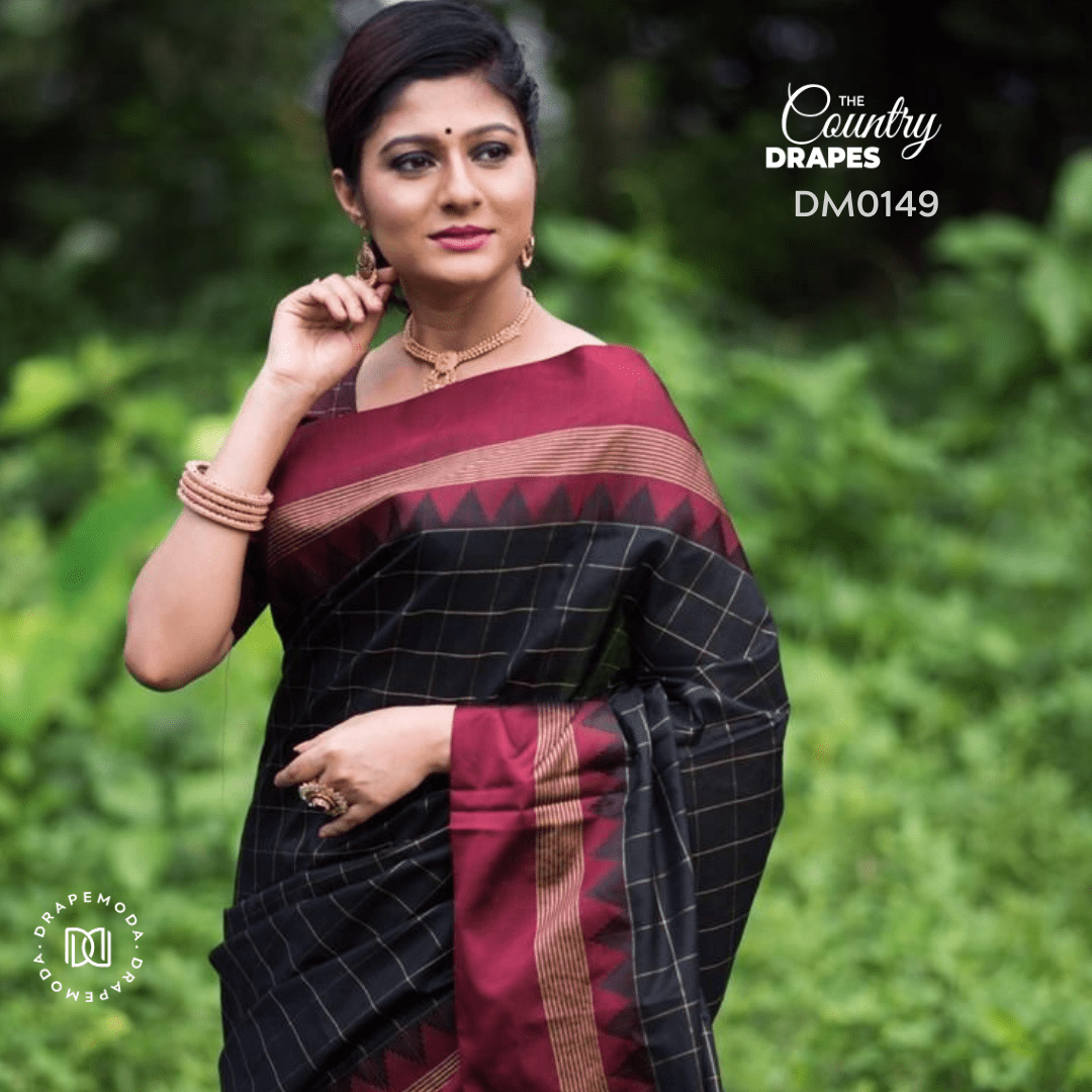 Black and Red Checkered Saree