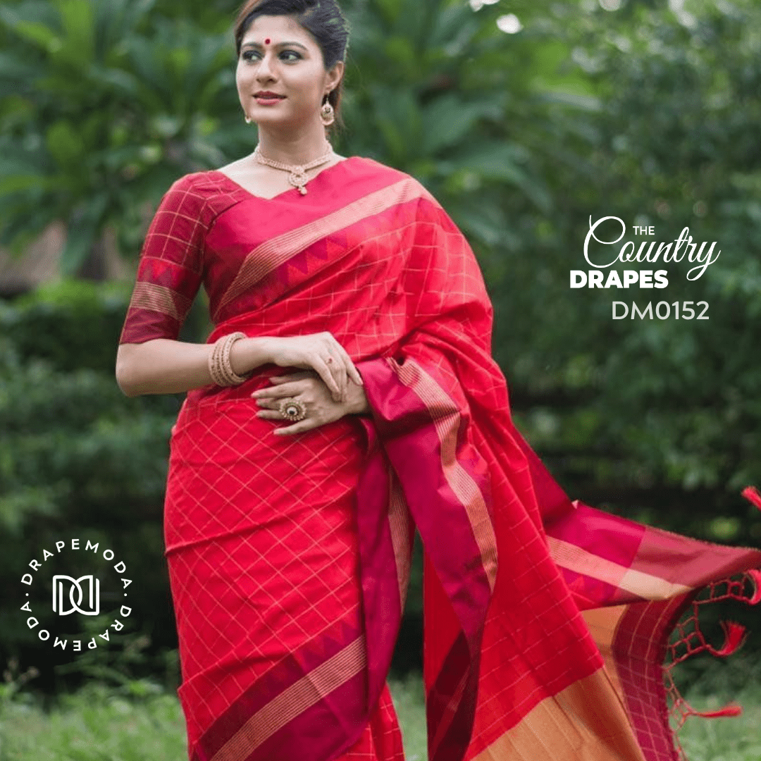 Red Checkered Saree