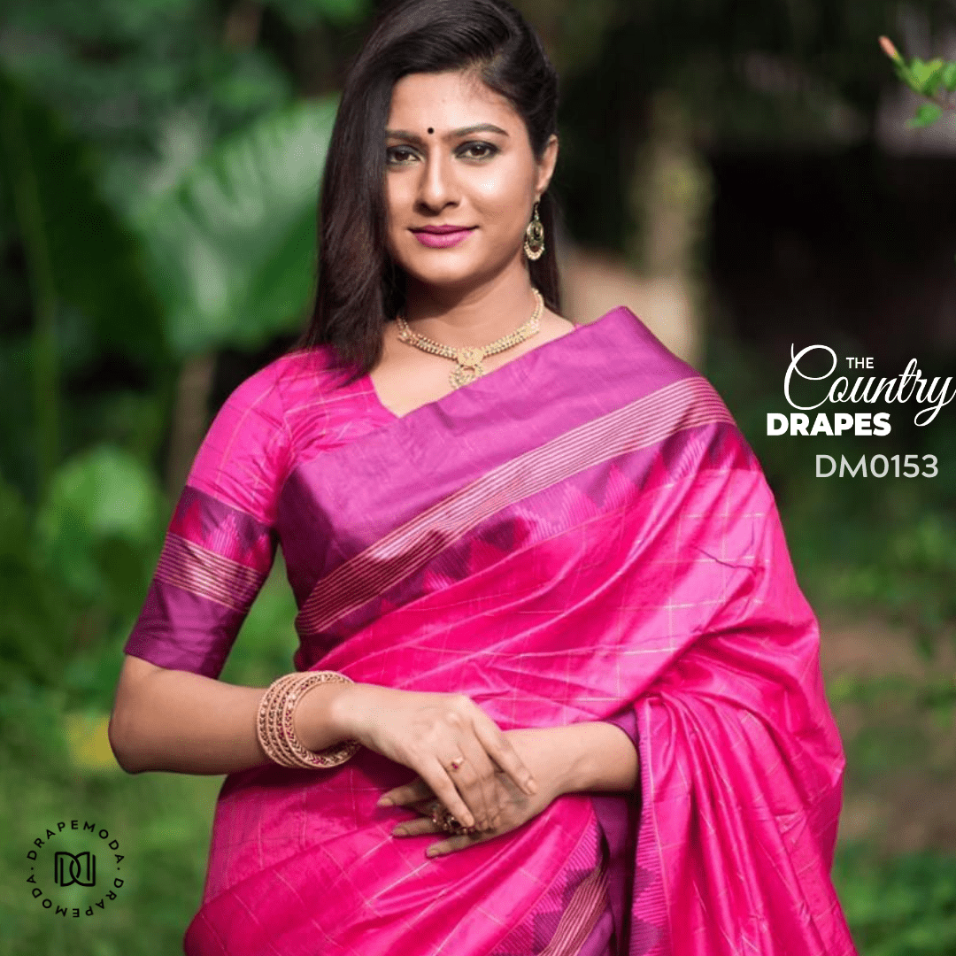 Hot Pink Checkered Saree