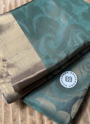 Dusky Green with Sky Blue Soft Silk Saree